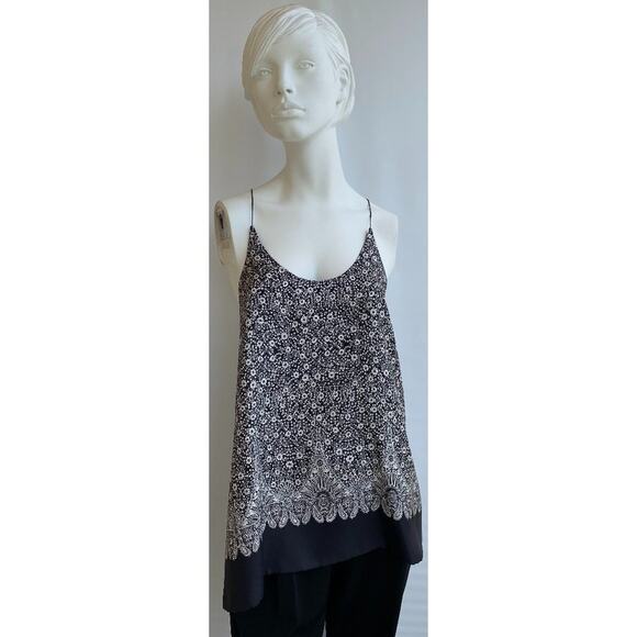 HELMUT LANG sz L Silk Backless Tank Top Cross Straps Persian Floral Black White - Picture 6 of 8